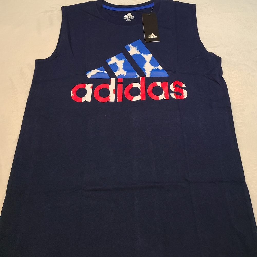 NEW adidas big boys sleeveless tee Large Navy